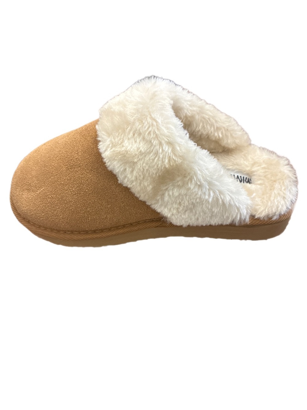 Minnetonka NWOT Tan Carefree Scuff Slide with Faux Shearling Trim Size 7